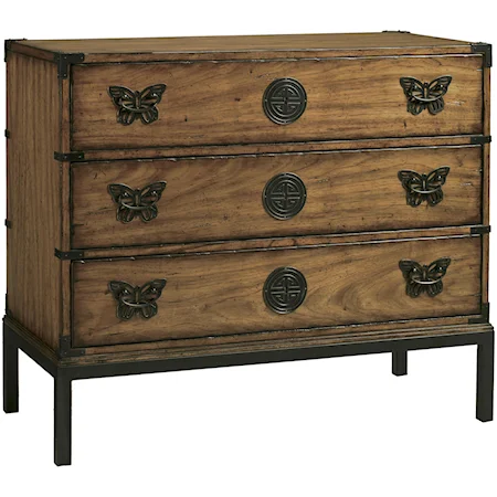 Papillon Three-Drawer Hall Chest with Custom Solid Brass Butterfly Hardware